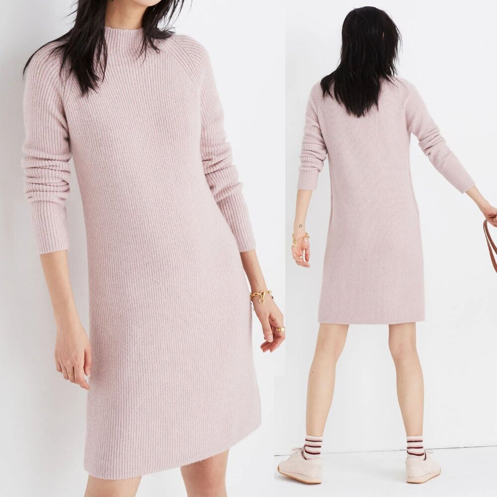 Madewell Northfield Mockneck Sweater Dress L Coziest Yarn Wisteria Dove Pink